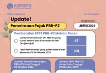 Update Penerimaan Pajak PBB-P2 Tanggal 29 Oktober 2024