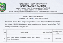 Pengumuman Lelang Paket BMD BKPSDM Kota Singkawang